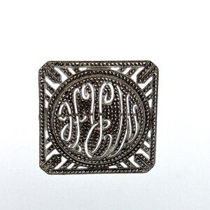 Estate Sterling Silver 925 Marcasite Monogram Brooch Pin 38mm 13.9g Vintage